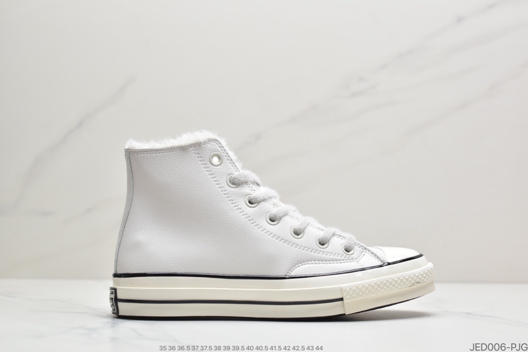 150 匡威Converse Chuck Taylor All Star 1970 High Leather”Black/Velvet”复古三星标高帮运动硫化板鞋“皮革黑加绒”569516C