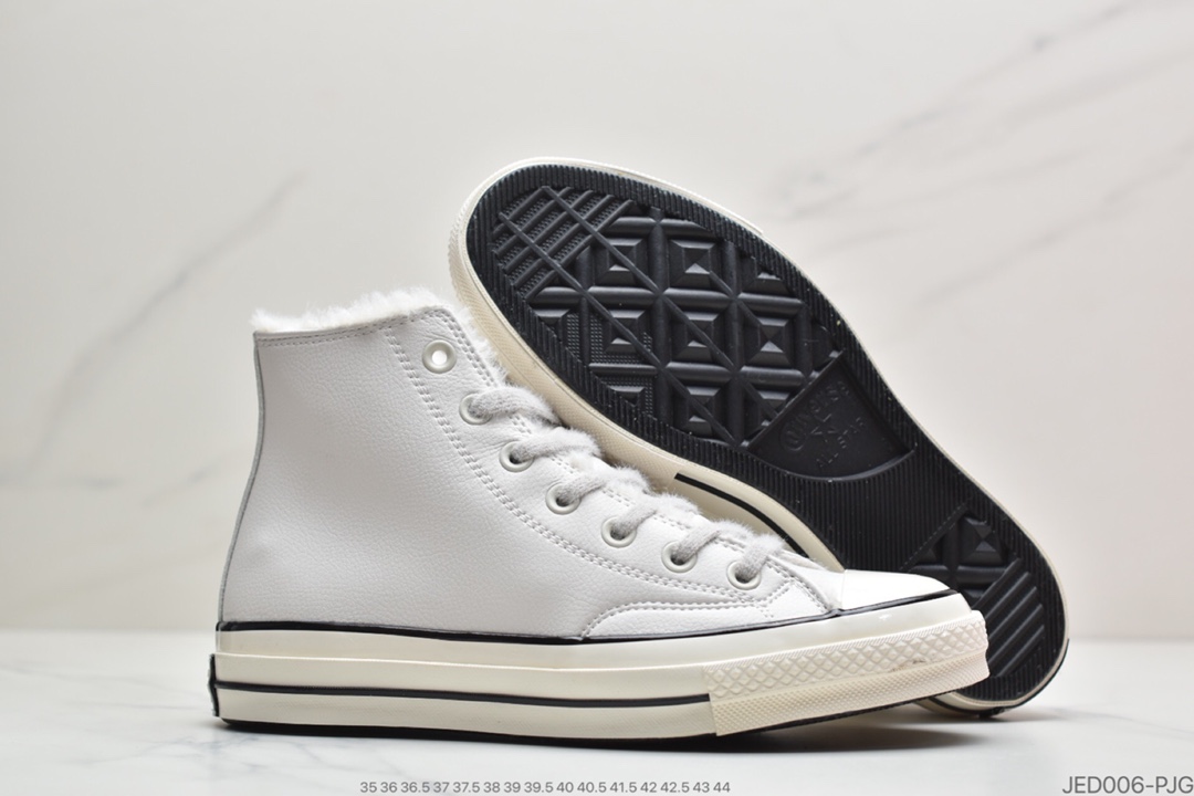 150 匡威Converse Chuck Taylor All Star 1970 High Leather”Black/Velvet”复古三星标高帮运动硫化板鞋“皮革黑加绒”569516C