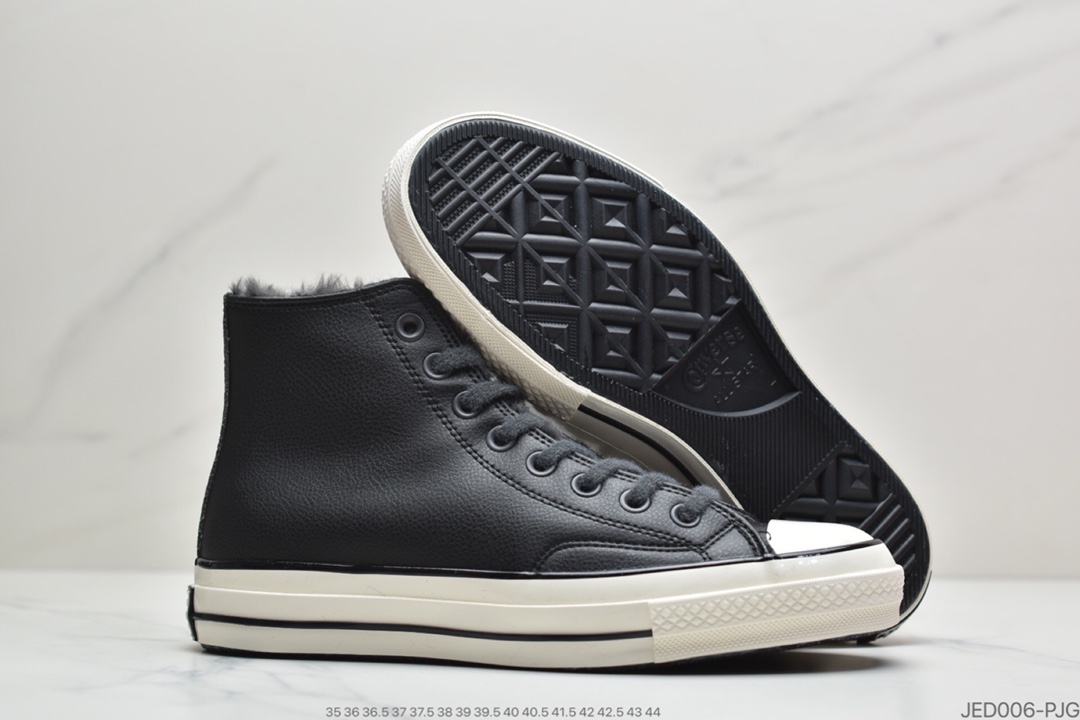 150 匡威Converse Chuck Taylor All Star 1970 High Leather”Black/Velvet”复古三星标高帮运动硫化板鞋“皮革黑加绒”569516C