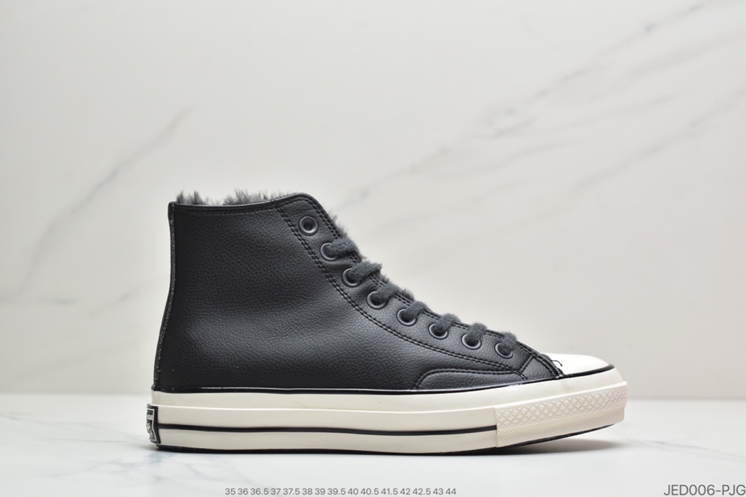 150 匡威Converse Chuck Taylor All Star 1970 High Leather”Black/Velvet”复古三星标高帮运动硫化板鞋“皮革黑加绒”569516C