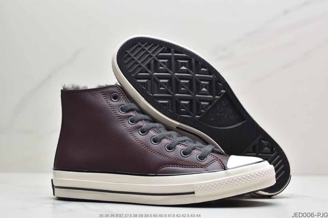 150 匡威Converse Chuck Taylor All Star 1970 High Leather”Black/Velvet”复古三星标高帮运动硫化板鞋“皮革黑加绒”569516C