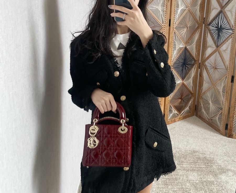 Dior Lady Handbags Crossbody & Shoulder Bags Burgundy Red Gold Hardware Mini