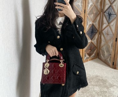 Dior Lady Handbags Crossbody & Shoulder Bags Burgundy Red Gold Hardware Mini