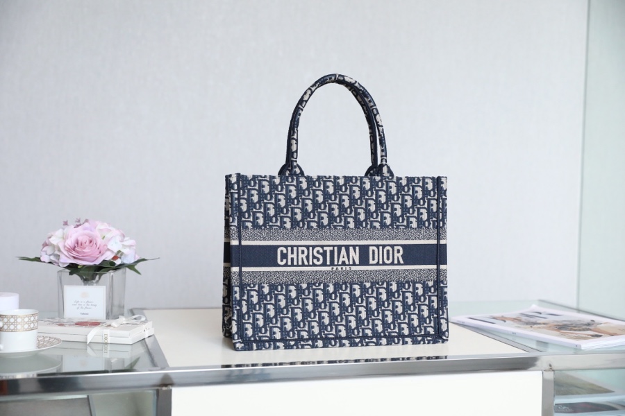 Dior Book Tote Handbags Tote Bags Blue Embroidery Canvas Oblique