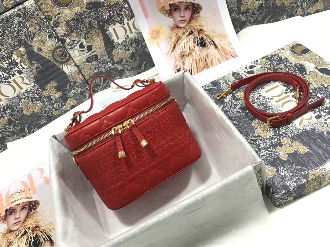 DiorTravel Lambskin Cannage Vanity Case Handheld Crossbody