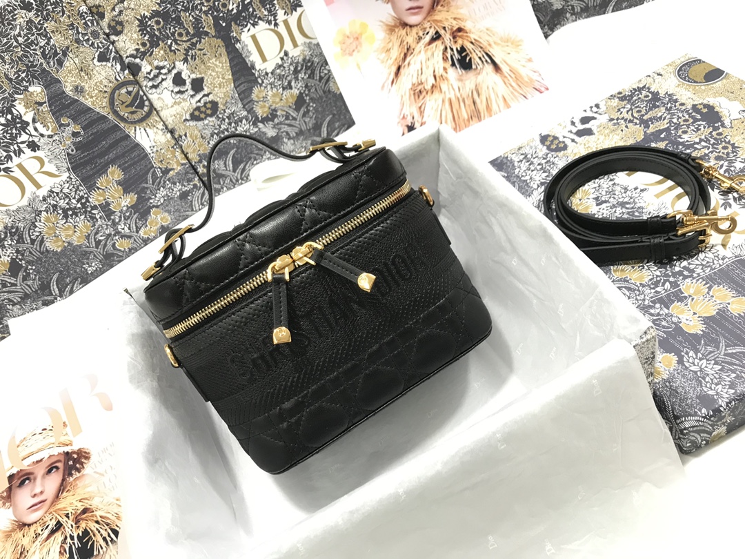 DiorTravel Lambskin Cannage Vanity Case Handbag Crossbody