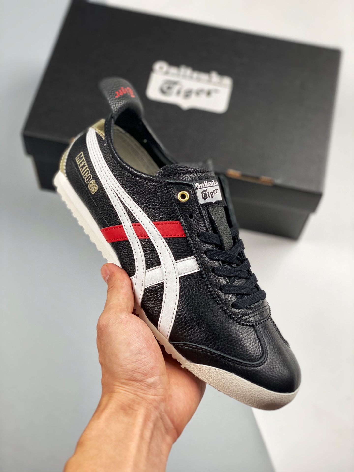 Asics Onitsuka Tiger color negro, versión escaneable, etiqueta original de piel de cordero de primera capa, alta probab…