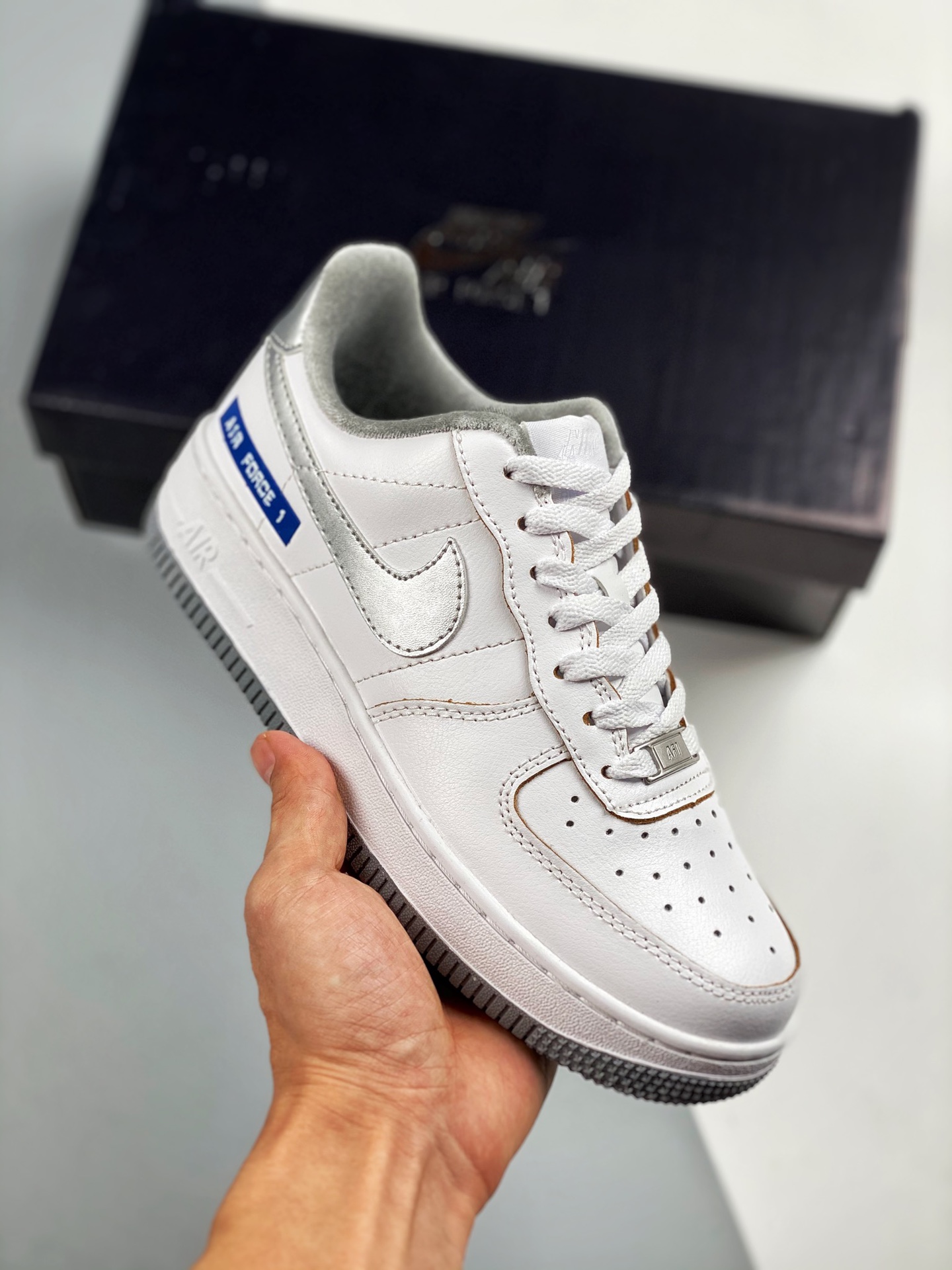 Air Force 1 Low Blanco Plata, horma original, datos de papel, fotos reales en primer lanzamiento #con bolsa de aire sol…