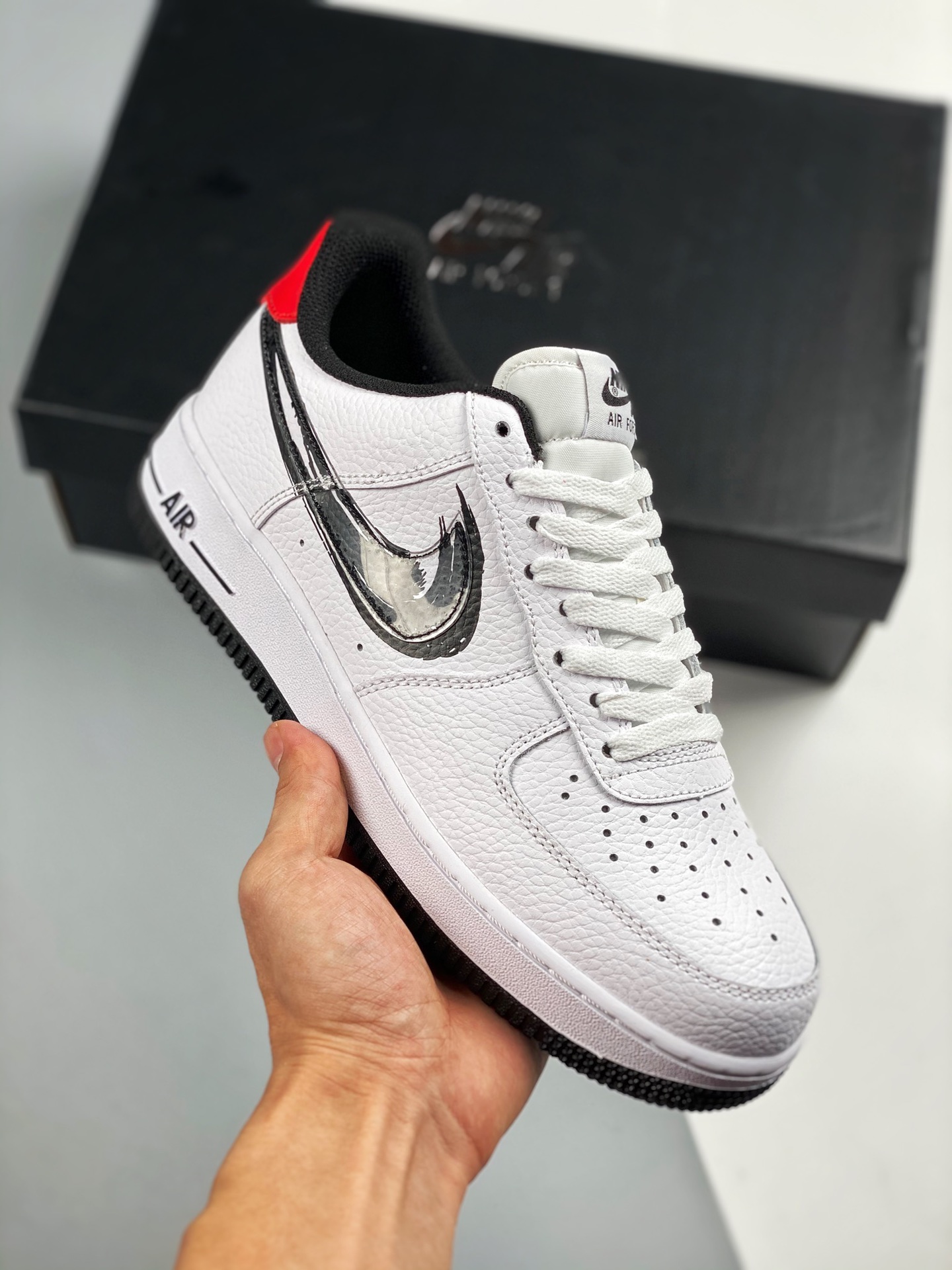 Air Force 1'07 Lv8 pinceladas blanco y negro, horma original, datos originales, versión en papel, fotos reales, primer …