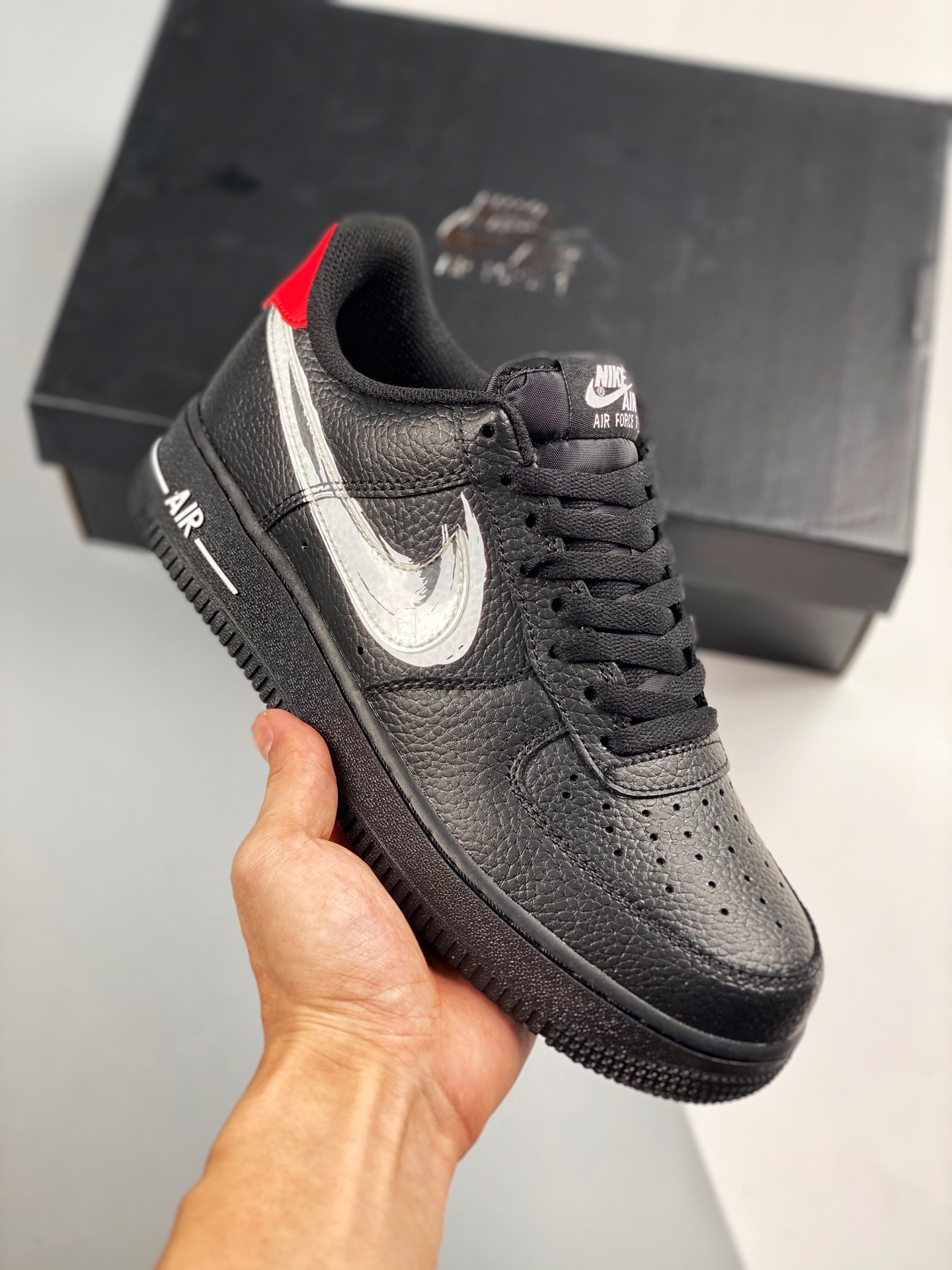 Air Force 1'07 Lv8 pinceladas blanco y negro, horma original, datos originales, versión en papel, fotos reales, primer …