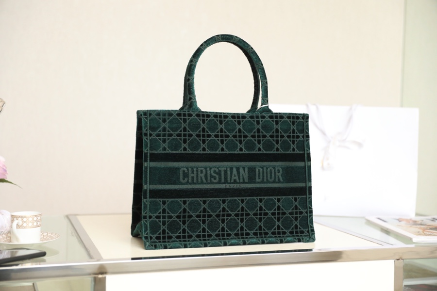 Dior Book Tote Handbags Tote Bags Dark Green Rose Embroidery Fall/Winter Collection