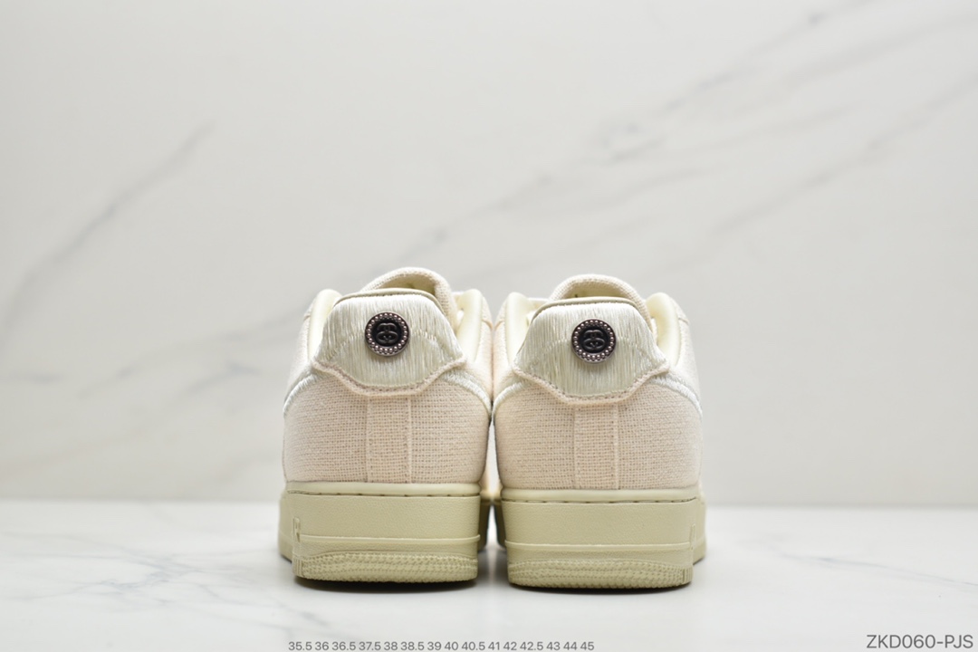 260 公司级美国元祖街头潮牌Stussy斯图西 x Nike Air Force 1 '07 Low”Black Cool”空军低帮经典百搭休闲运动板鞋“米白麻布电绣钩子”CZ9084-001