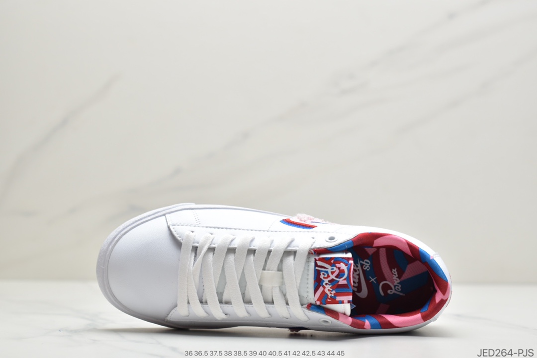 150 公司级 这双「叠钩」必须拿下荷兰街头品牌 再度联乘Parra x Nike SB Blazer GT开拓者低帮经典百搭休闲运动板鞋“白皮马戏团三色彩钩”官方货号#CN4507-100