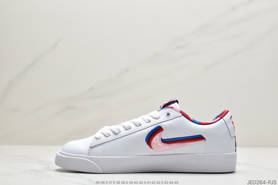 150 公司级 这双「叠钩」必须拿下荷兰街头品牌 再度联乘Parra x Nike SB Blazer GT开拓者低帮经典百搭休闲运动板鞋“白皮马戏团三色彩钩”官方货号#CN4507-100
