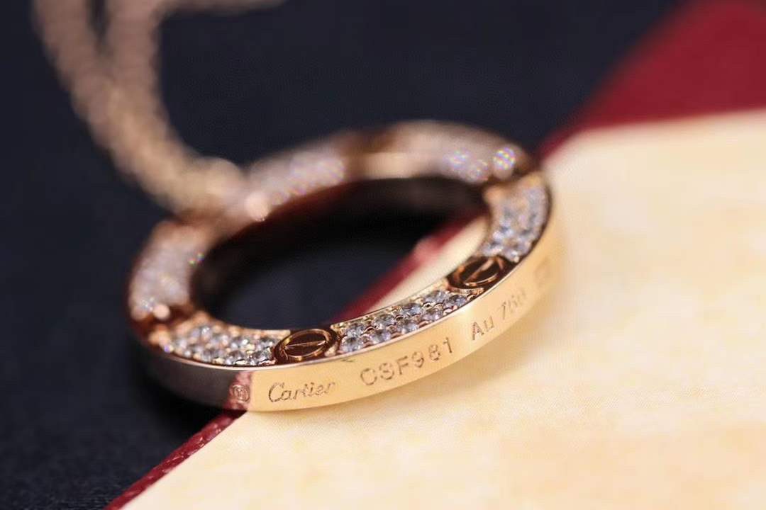 Cartier 卡地亚 玫瑰金色LOVE满钻圆饼 锁骨项链