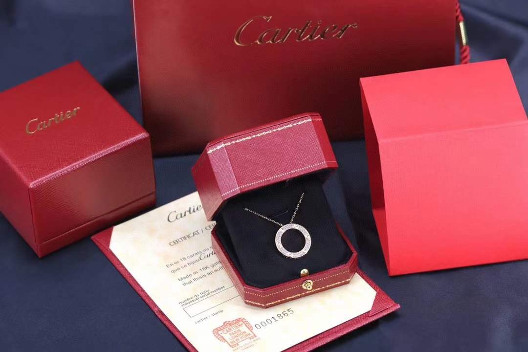 Cartier 卡地亚 玫瑰金色LOVE满钻圆饼 锁骨项链