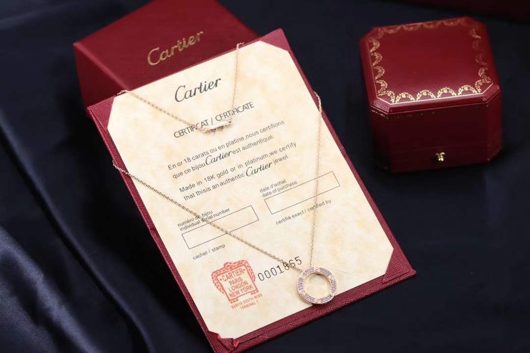 Cartier 卡地亚 玫瑰金色LOVE满钻圆饼 锁骨项链