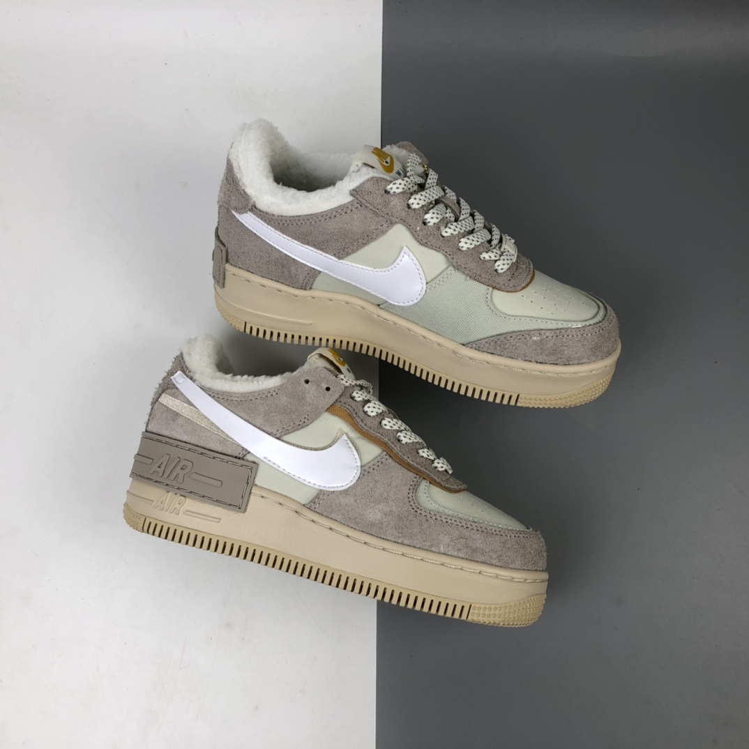 240 NK Air Force 1 Shadow 空军一号加绒 马卡龙卡其灰轻量增高低帮百搭板鞋 DC5270-016