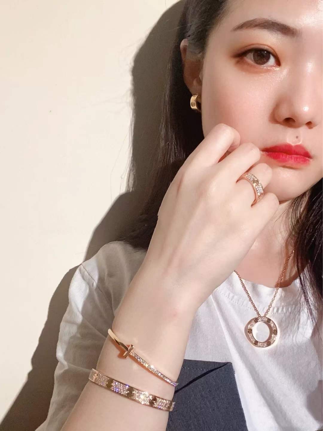 Cartier 满钻大饼项链 满天星戒指 满天星手镯