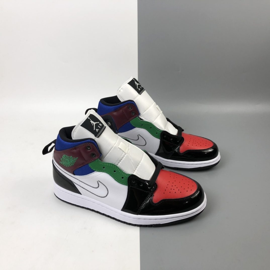 240 Air Jordan 1 Mid SE AJ1 乔1漆皮多色拼接 中帮百搭休闲运动板鞋 DB5454-001