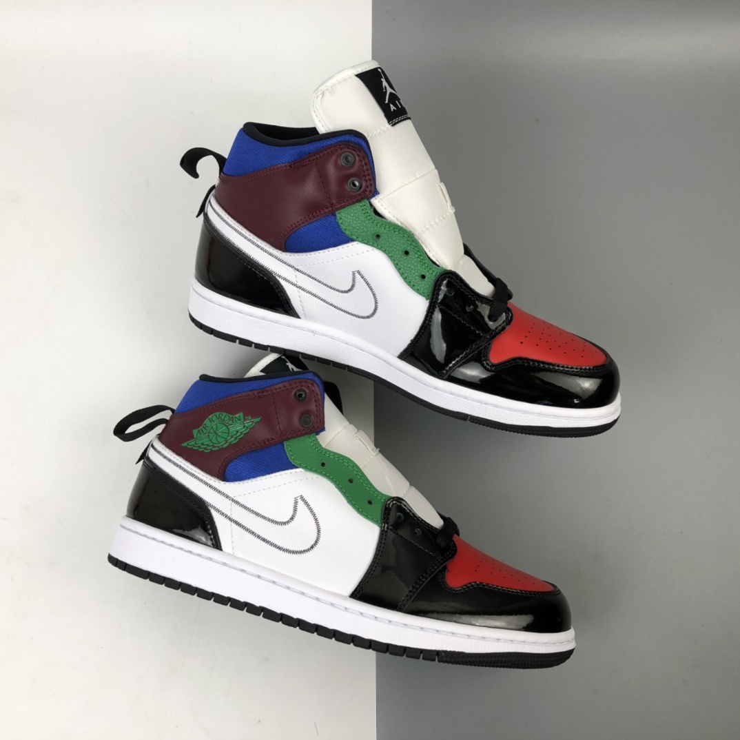 240 Air Jordan 1 Mid SE AJ1 乔1漆皮多色拼接 中帮百搭休闲运动板鞋 DB5454-001