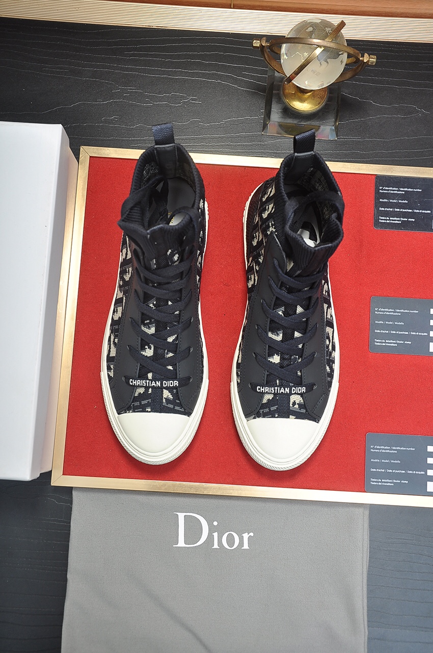 The Online Shopping
 Dior High
 Casual Shoes White Embroidery Unisex Women Men Cotton Cowhide Rubber Sheepskin Casual