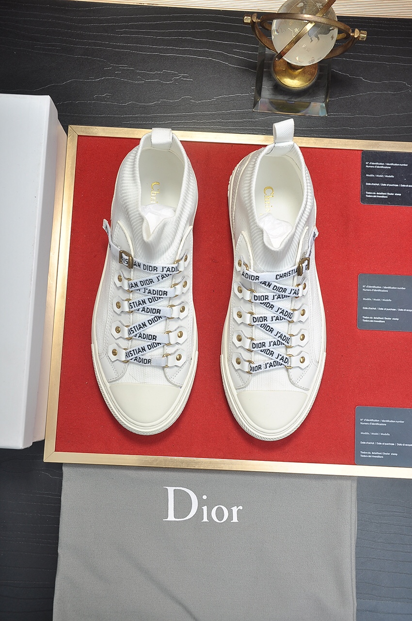 Dior Casual Shoes White Embroidery Unisex Women Men Cotton Cowhide Rubber Sheepskin Casual