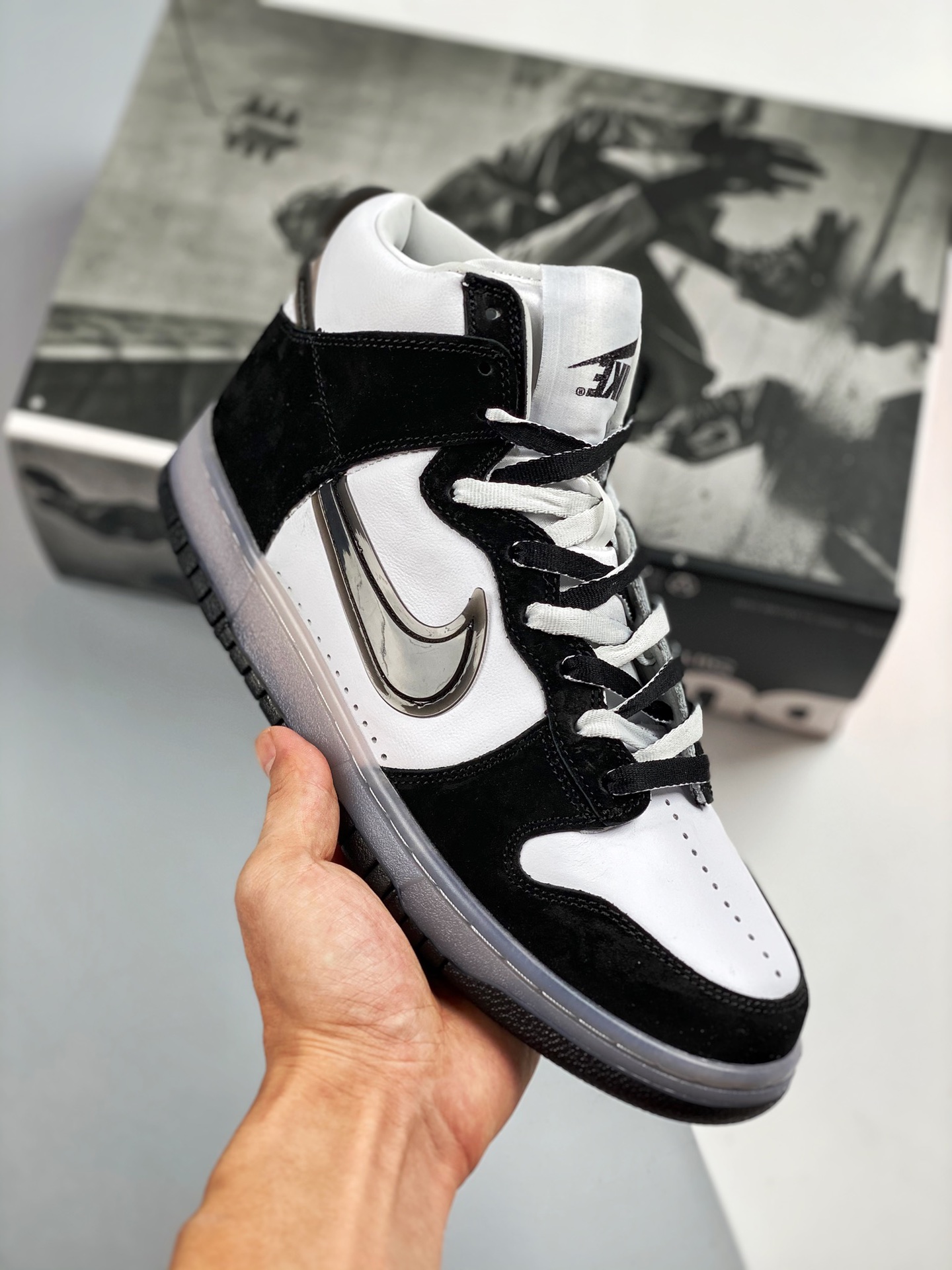 SIam Jam Nike SB Dunk High black and white, original channel cardboard construction, real photos first release #origina…