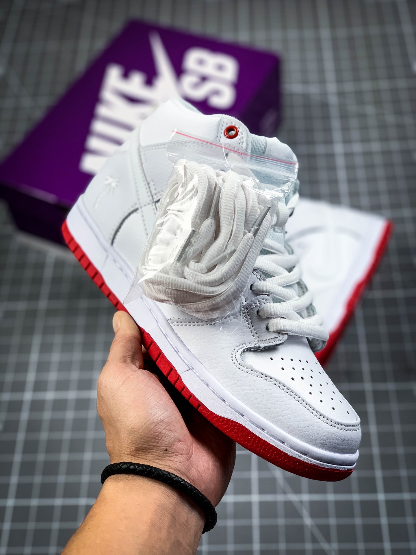180 原装 Nike SB Zoom Dunk High白红棕榈树板鞋 AH9613-116