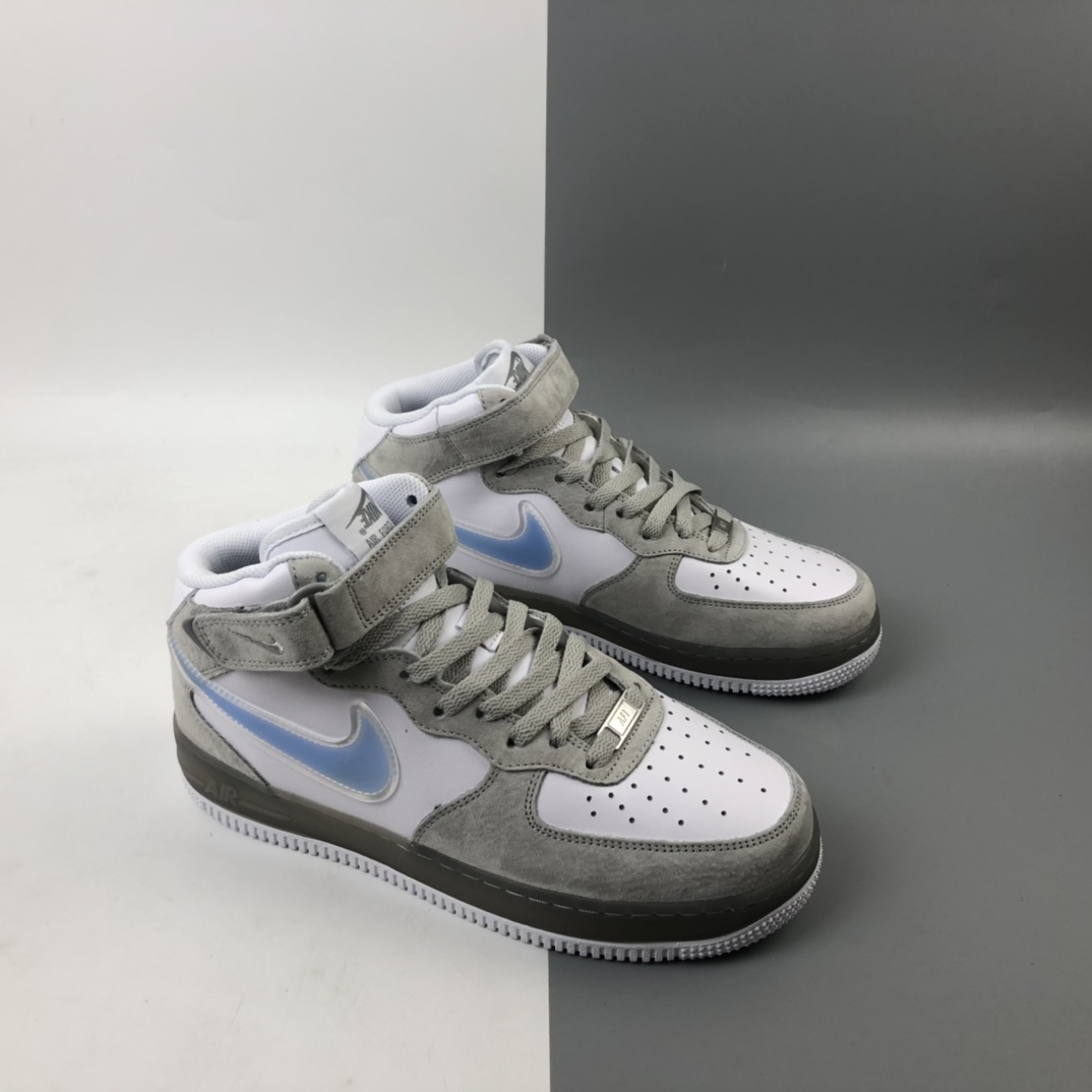 260 NK Air Force 1 Mid 空军一号经典中帮百搭休闲运动板鞋 麂皮灰白蓝勾 BC9925-102