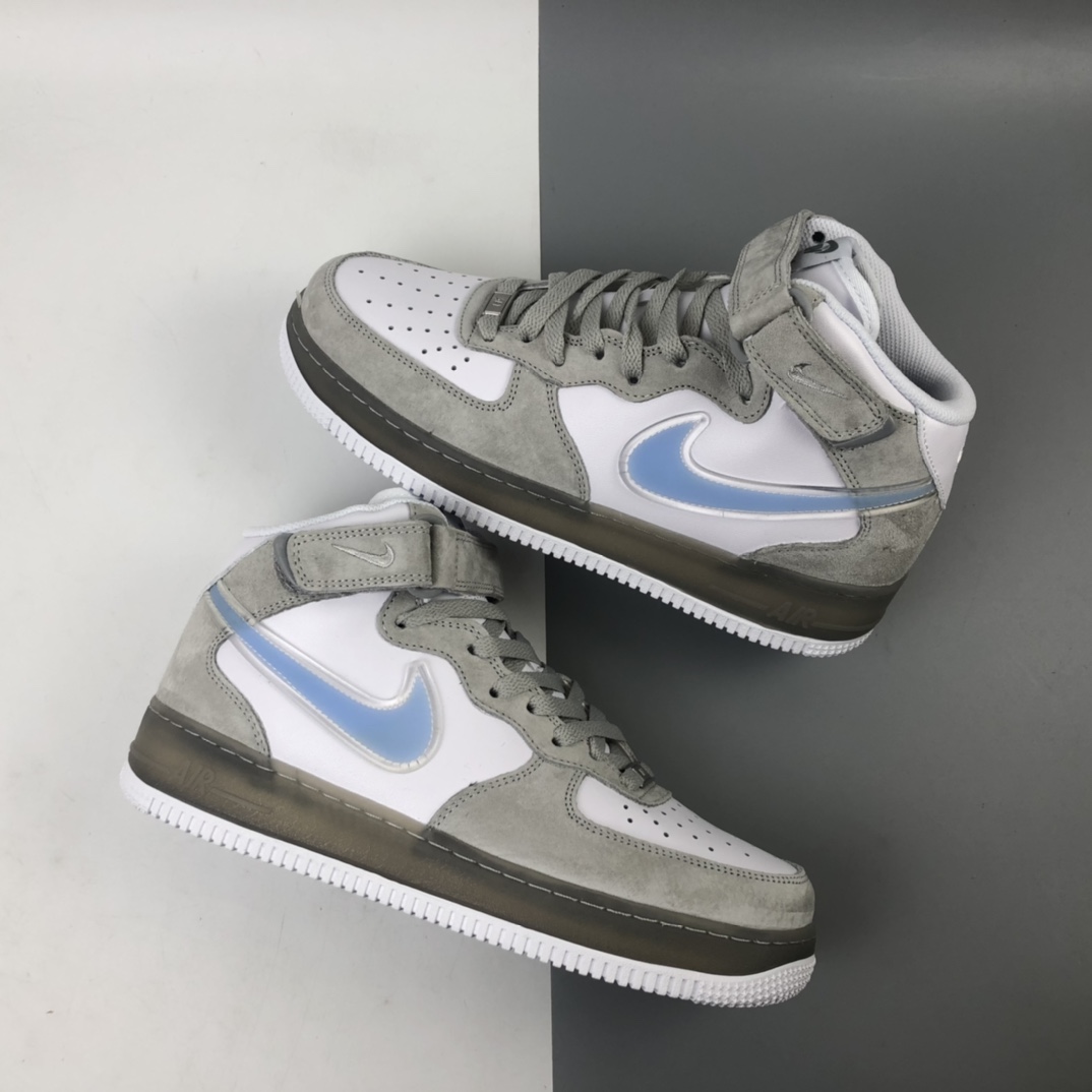 260 NK Air Force 1 Mid 空军一号经典中帮百搭休闲运动板鞋 麂皮灰白蓝勾 BC9925-102