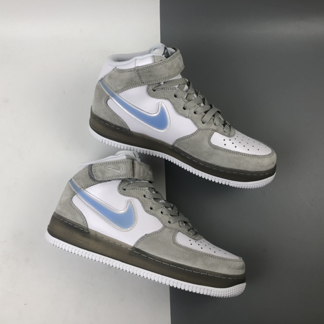 260 NK Air Force 1 Mid 空军一号经典中帮百搭休闲运动板鞋 麂皮灰白蓝勾 BC9925-102