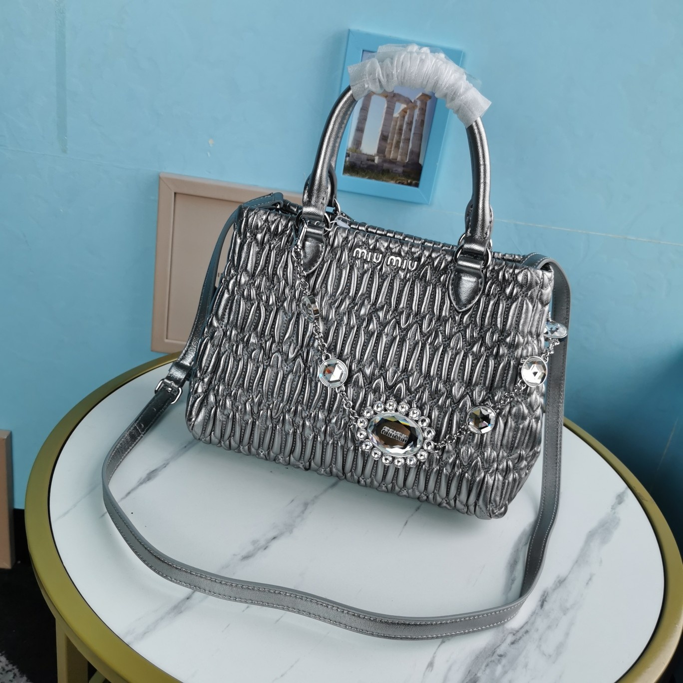 MIUMIU缪缪顶级进口CIoquel软羊皮新款水晶链钻包5BA067