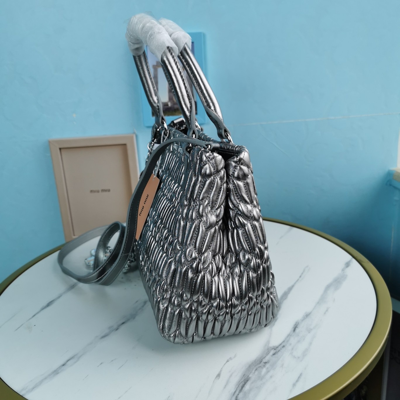 MIUMIU缪缪顶级进口CIoquel软羊皮新款水晶链钻包5BA067