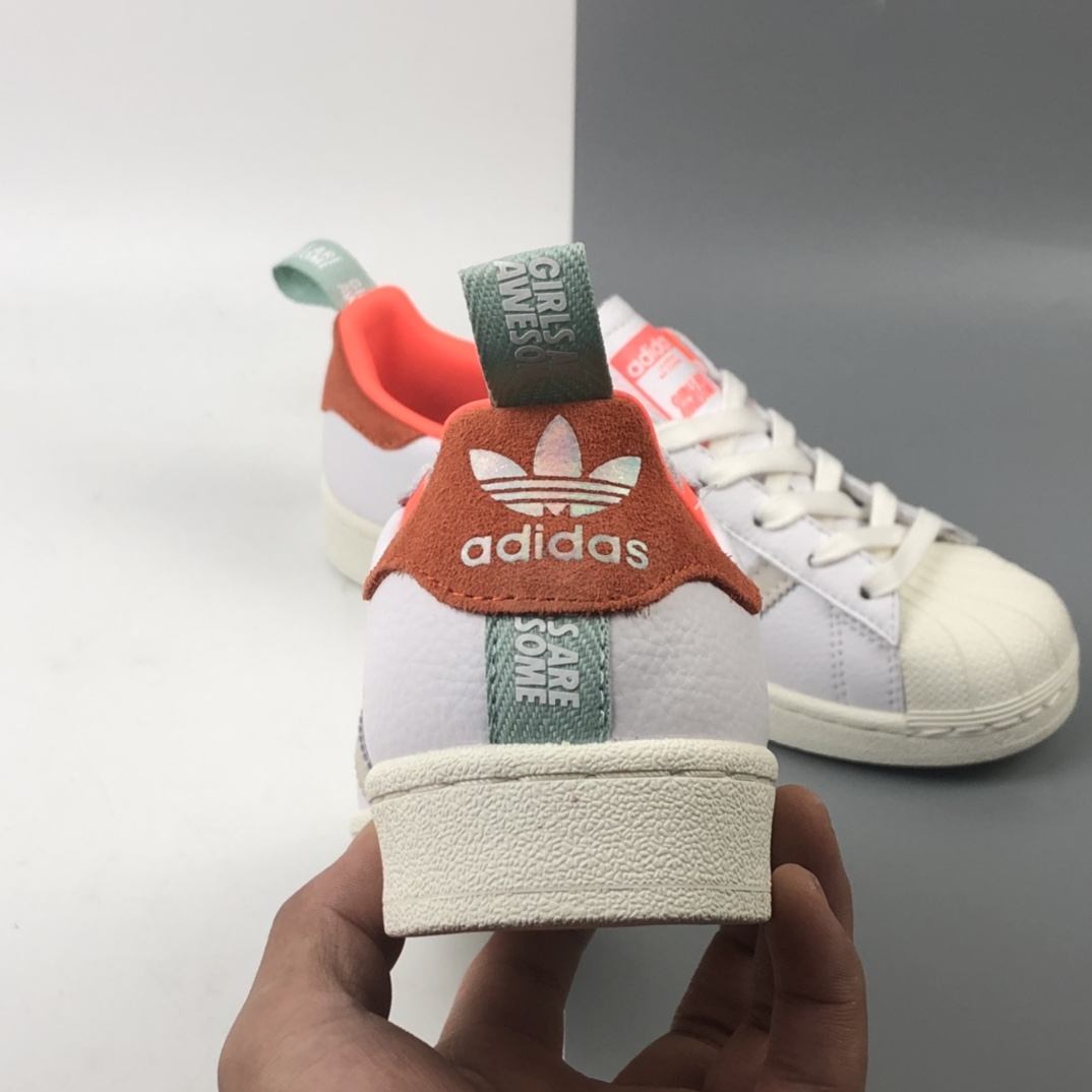 200 Adidas Originals Superstar  三叶草联名50周年 白科技紫橙 贝壳头经典百搭休闲运动板鞋 FW8087