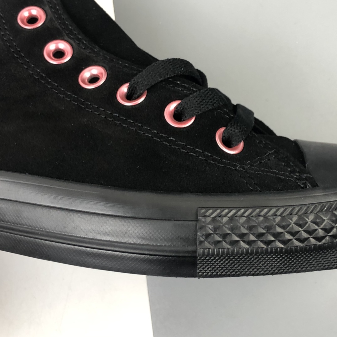 150 Converse Chunk Taylor All Star 匡威麂皮黑粉高帮翻毛帆布鞋 163286C