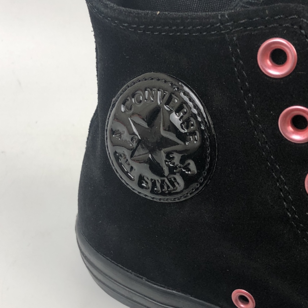 150 Converse Chunk Taylor All Star 匡威麂皮黑粉高帮翻毛帆布鞋 163286C