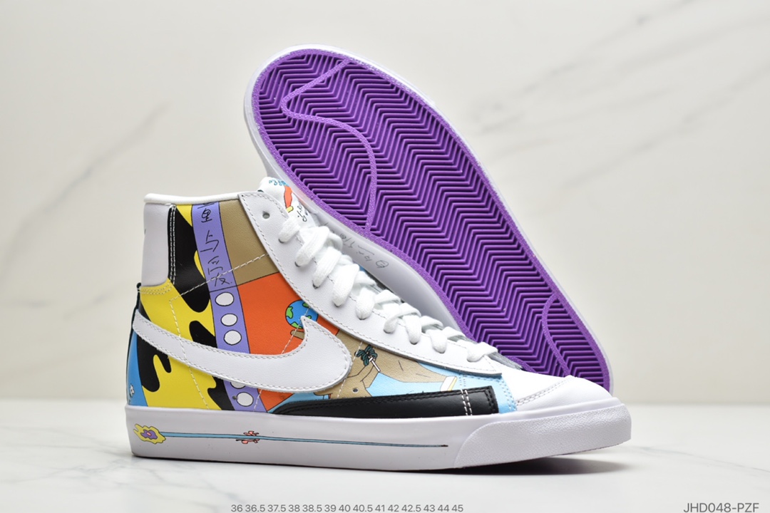 190 公司级耐克Nike 开拓者高帮休闲运动板鞋 插画师Ruohan Wang x Nike Blazer Mid ‘ 77 Flyleather QS（2020）华人艺术家联名 CZ3775-900
