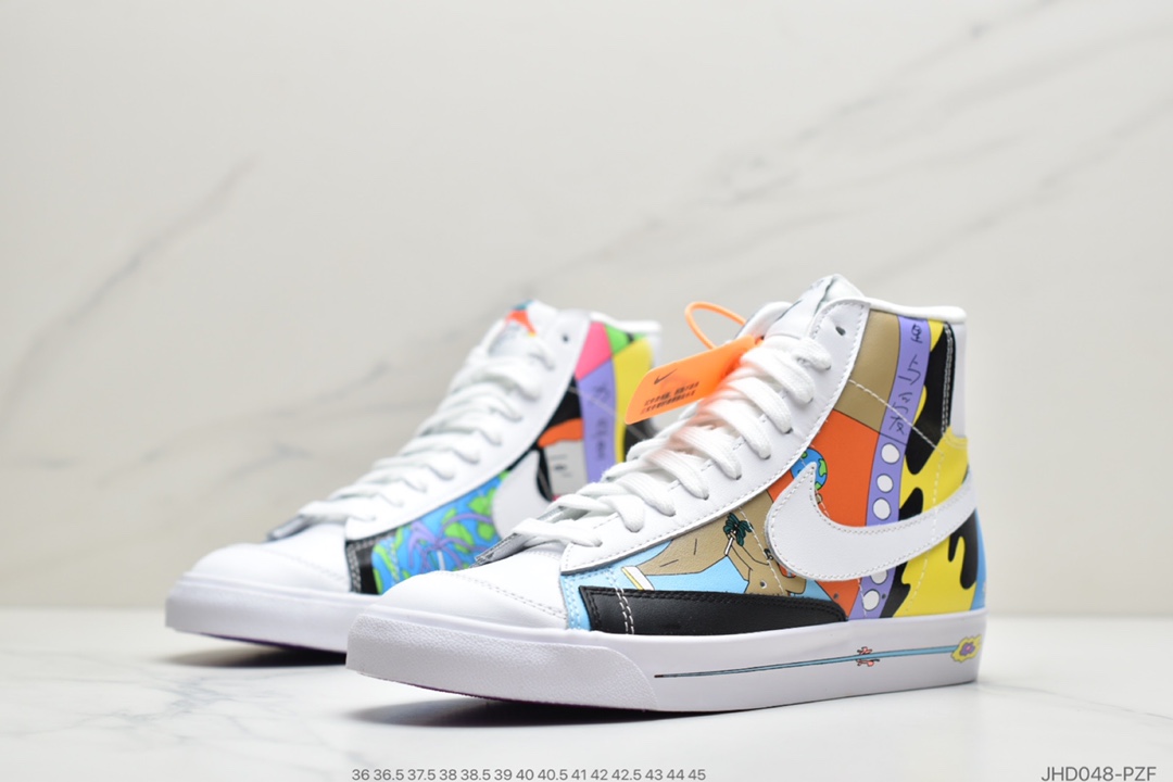 190 公司级耐克Nike 开拓者高帮休闲运动板鞋 插画师Ruohan Wang x Nike Blazer Mid ‘ 77 Flyleather QS（2020）华人艺术家联名 CZ3775-900