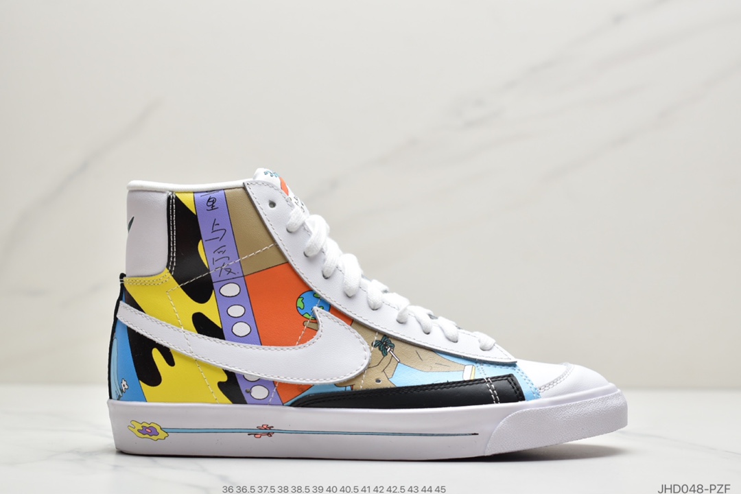 190 公司级耐克Nike 开拓者高帮休闲运动板鞋 插画师Ruohan Wang x Nike Blazer Mid ‘ 77 Flyleather QS（2020）华人艺术家联名 CZ3775-900