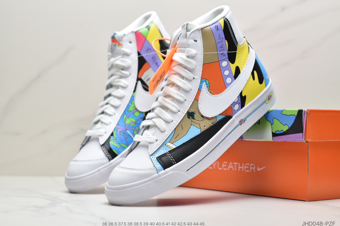 190 公司级耐克Nike 开拓者高帮休闲运动板鞋 插画师Ruohan Wang x Nike Blazer Mid ‘ 77 Flyleather QS（2020）华人艺术家联名 CZ3775-900