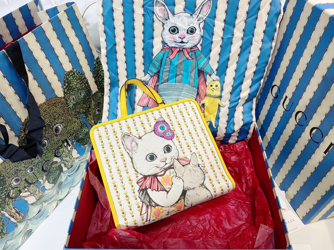 GUCCI Япония ограниченная серия тоут с принтом кошки, сумка ручная