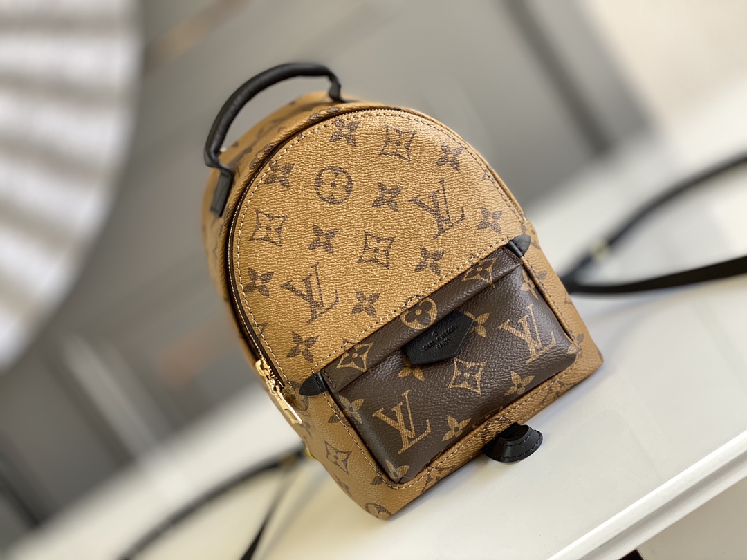 Louis Vuitton LV Palm Springs Bags Backpack Replica Designer
 Gold Monogram Reverse Calfskin Canvas Cowhide Mini