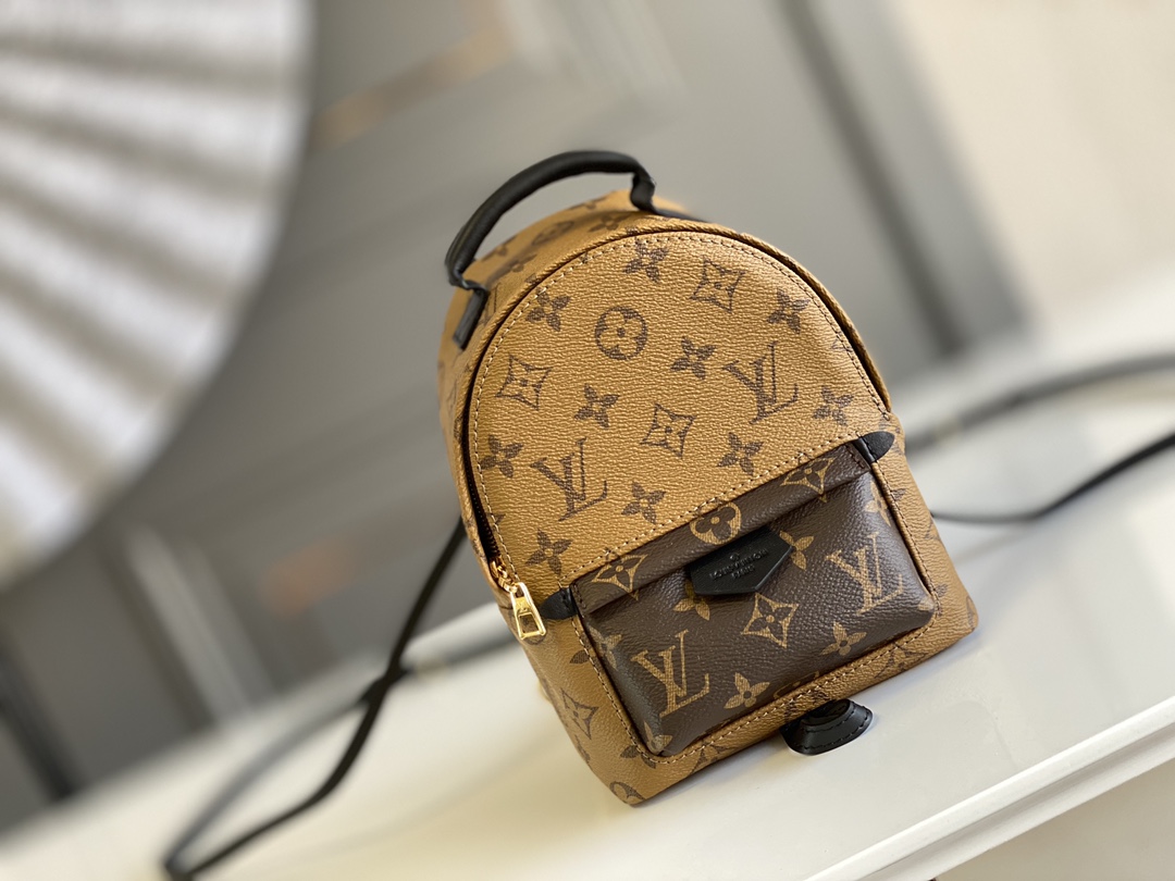 Louis Vuitton LV Palm Springs Bags Backpack Gold Monogram Reverse Calfskin Canvas Cowhide Mini