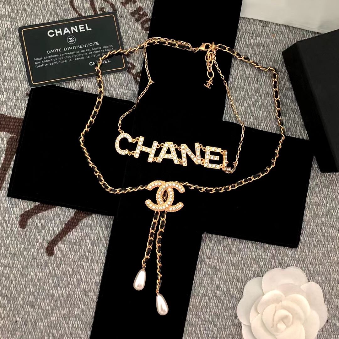 Chanel Chanel 字母双层皮质项链