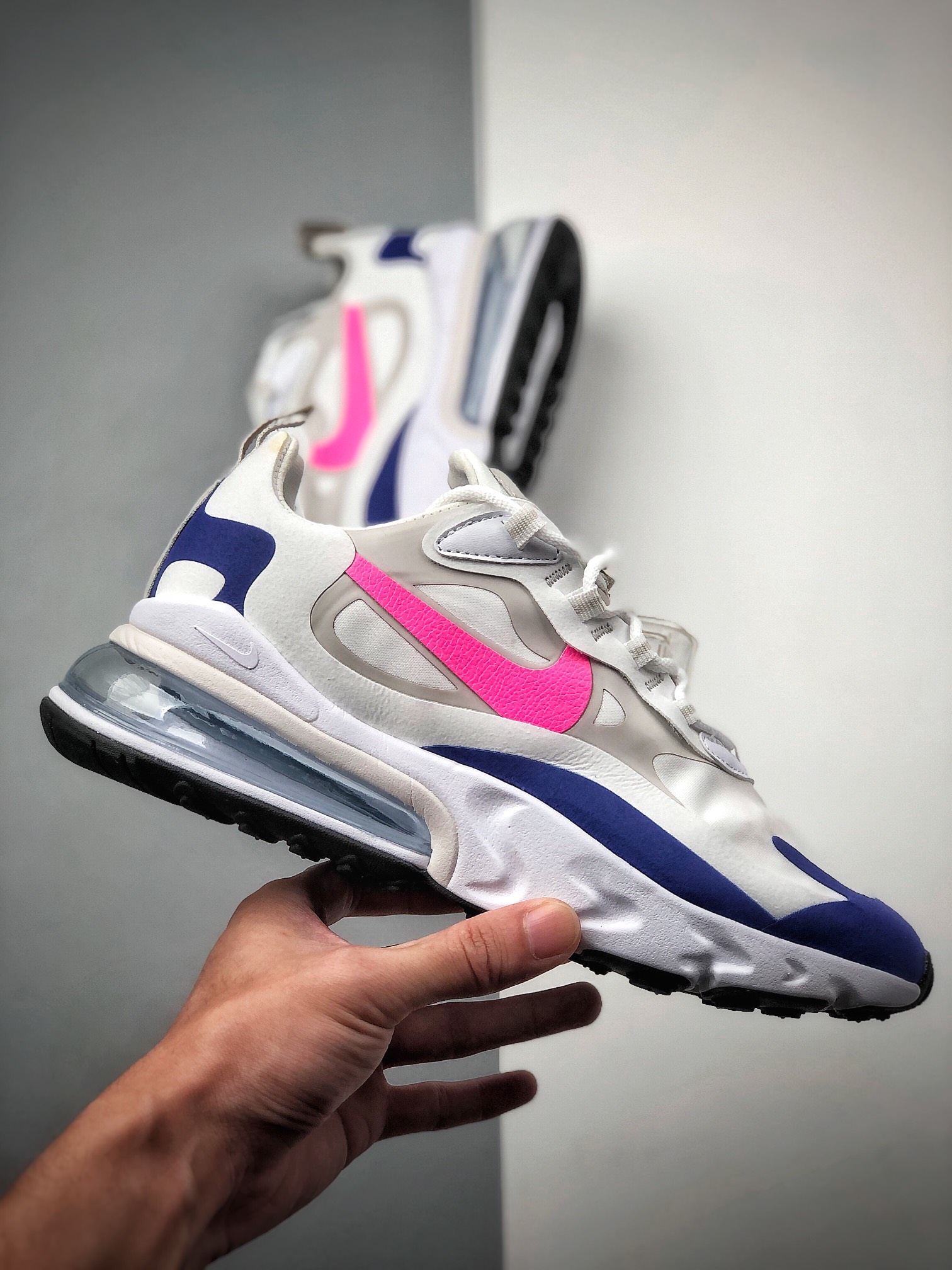 200 耐克Nike Wmns Air Max 270 React ”White/Light Blue”270瑞亚赛车系列后半掌气垫百搭运动慢跑鞋