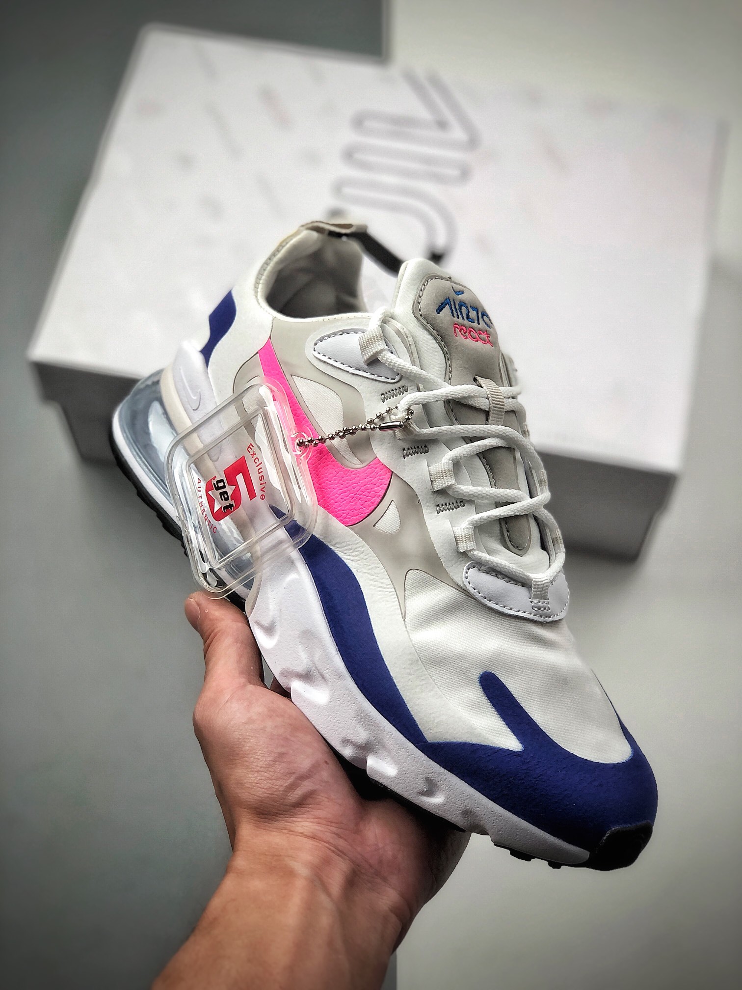 200 耐克Nike Wmns Air Max 270 React ”White/Light Blue”270瑞亚赛车系列后半掌气垫百搭运动慢跑鞋