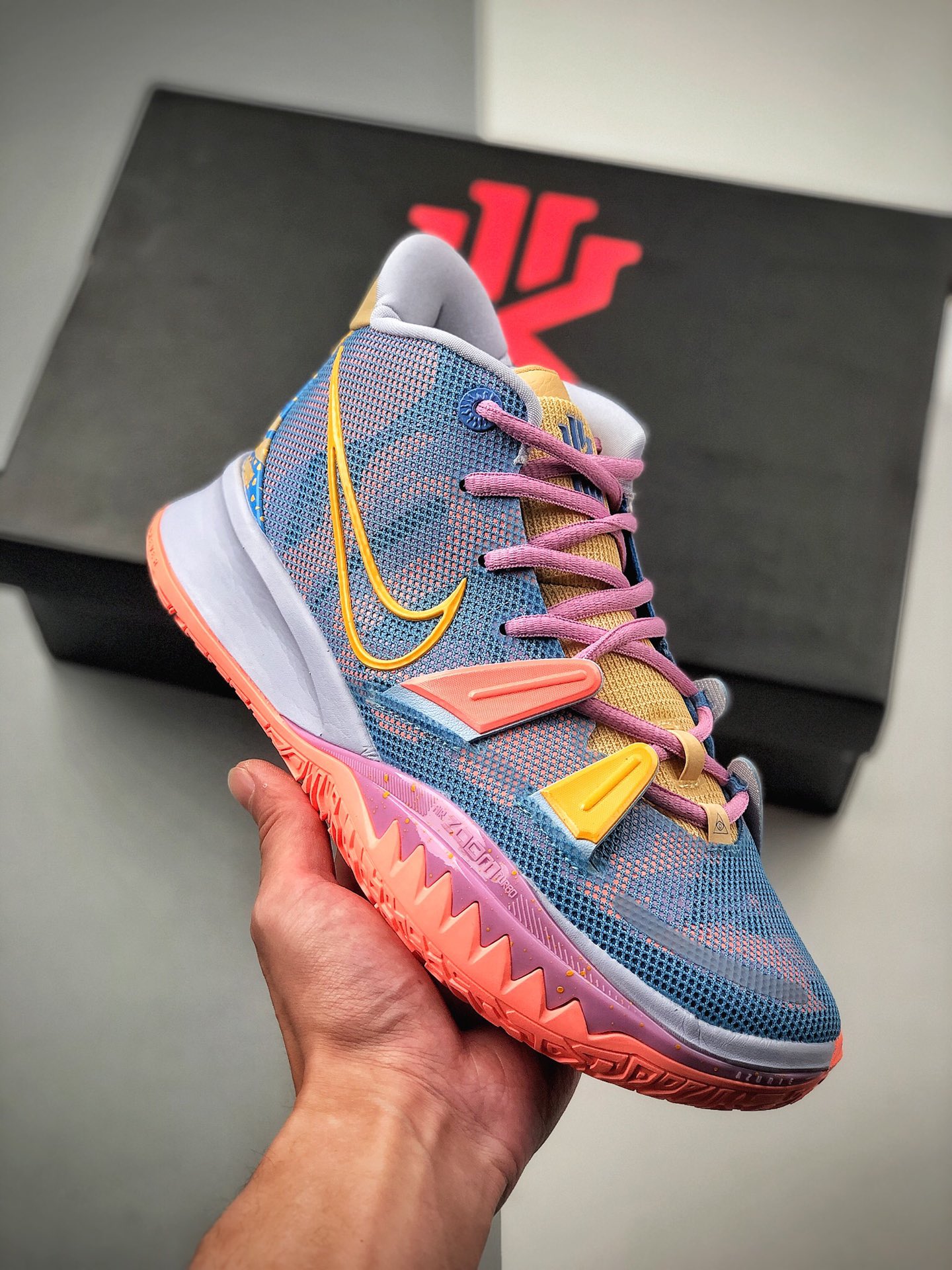 Nike/NIKE Kyrie 7 zapatillas de baloncesto gris rosa Nike Kyrie 7 Pre Heat Ep sc serie Kyrie 7, detalles de bordado de …