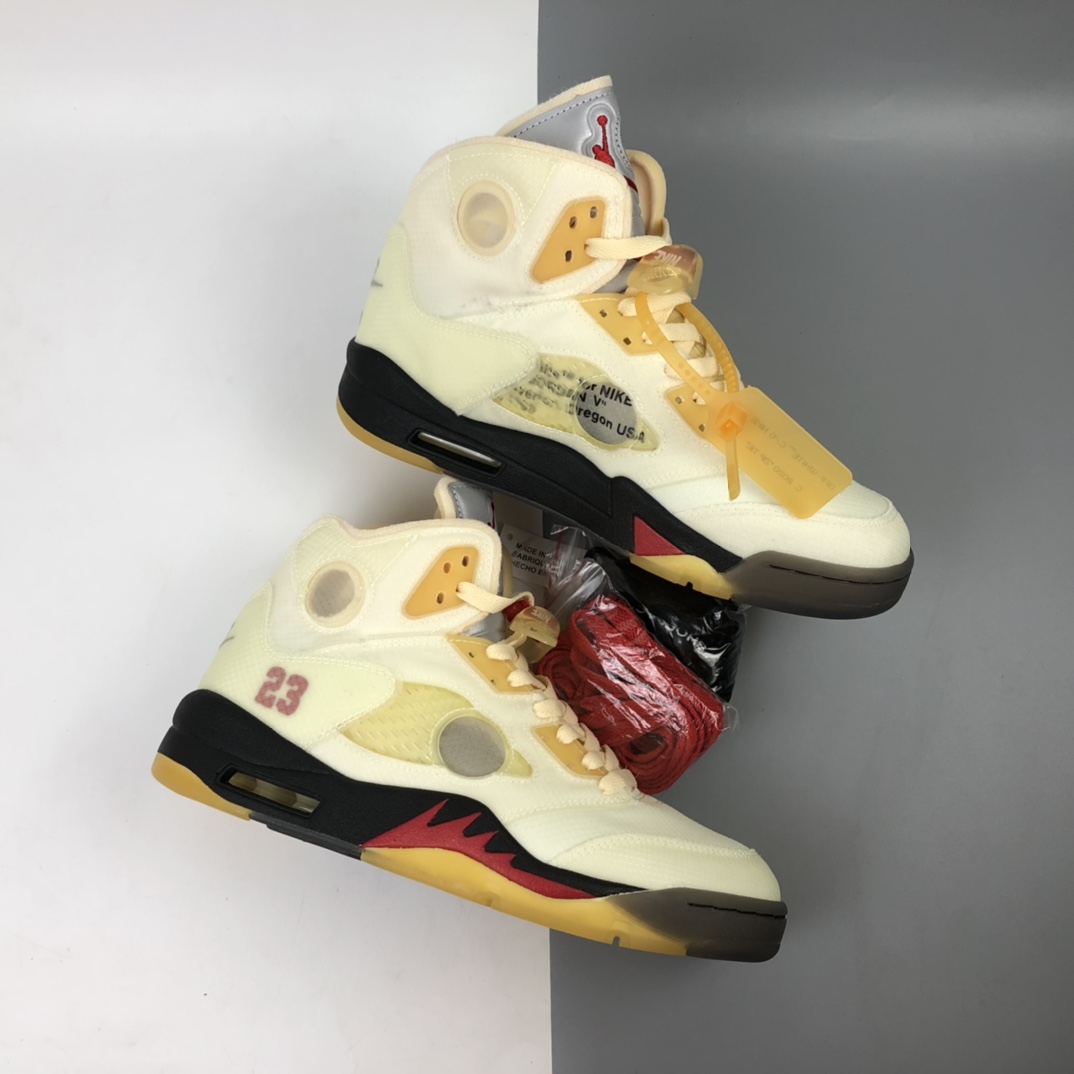 420 Off-White x Air Jordan Retro 5”Sail OW米黄红黑3M  DH8565-100