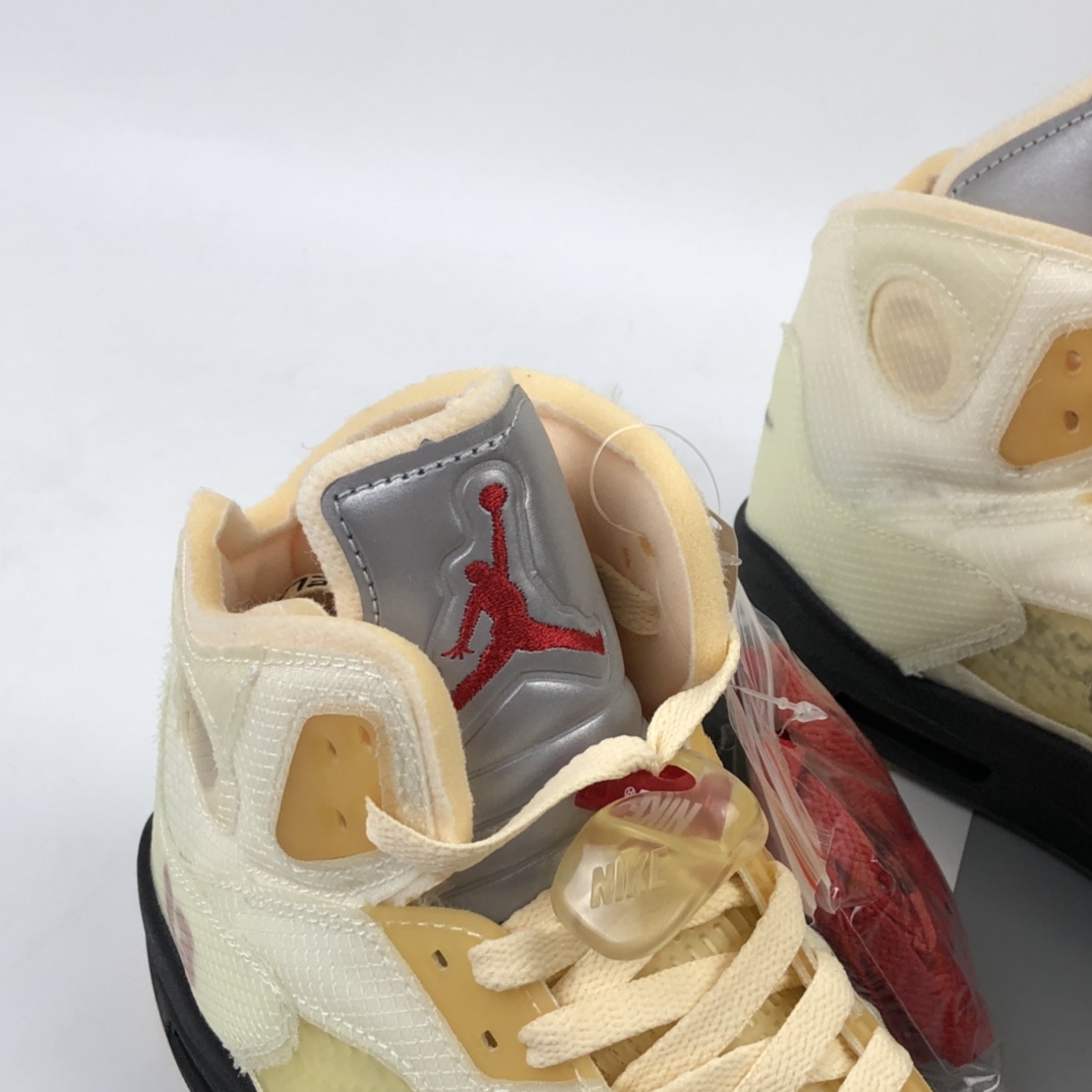 420 Off-White x Air Jordan Retro 5”Sail OW米黄红黑3M  DH8565-100